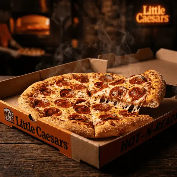 Little Caesars HOT-N-READY pepperoni pizza — fresh and hot