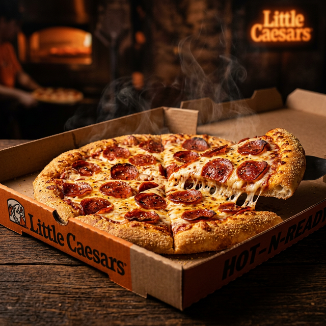 Little Caesars HOT-N-READY pepperoni pizza — fresh and hot